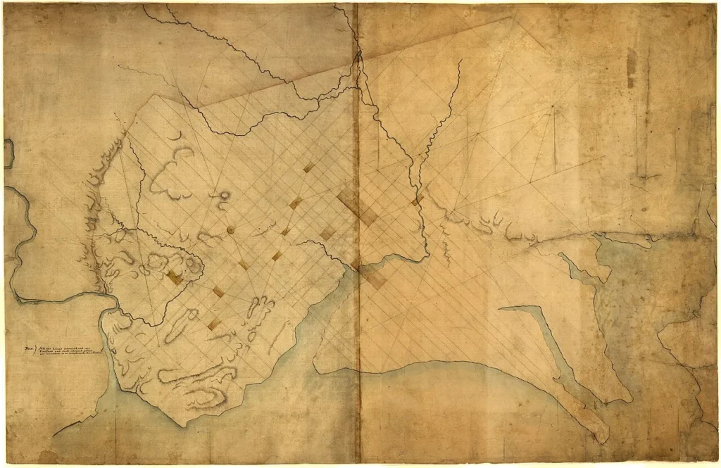 1791年に作成されたワシントン市街計画の初期地図