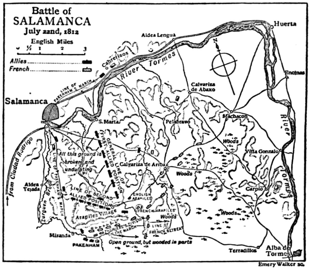 1812年のサラマンカの戦いを示した布陣図