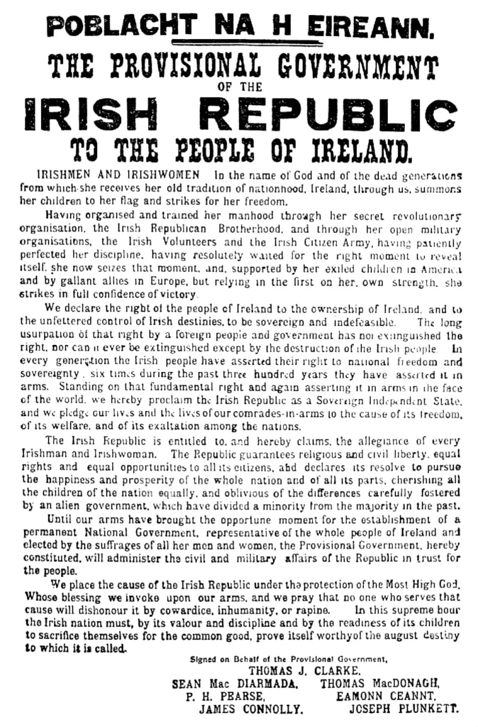 1916年のイースター蜂起で発表されたアイルランド共和国宣言