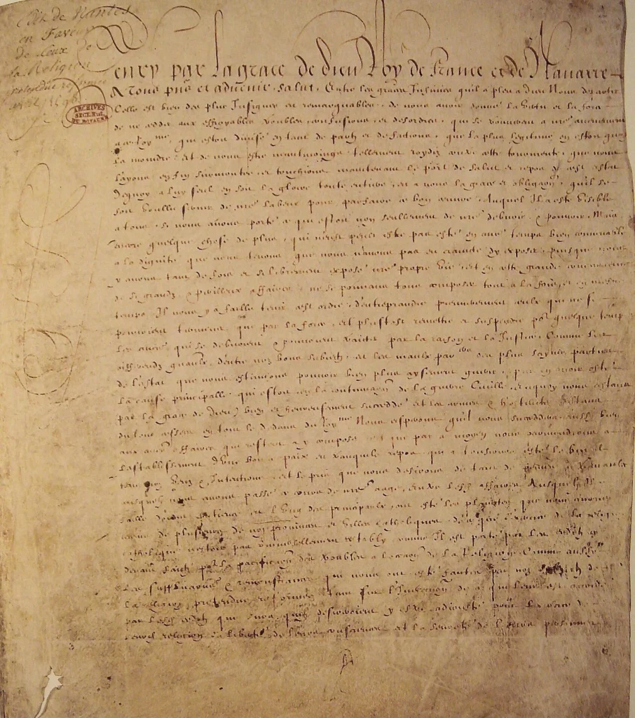 1598年に発布されたナントの勅令の第1ページ