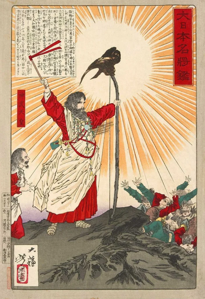 弓と金鵄を伴う神武天皇を描いた浮世絵