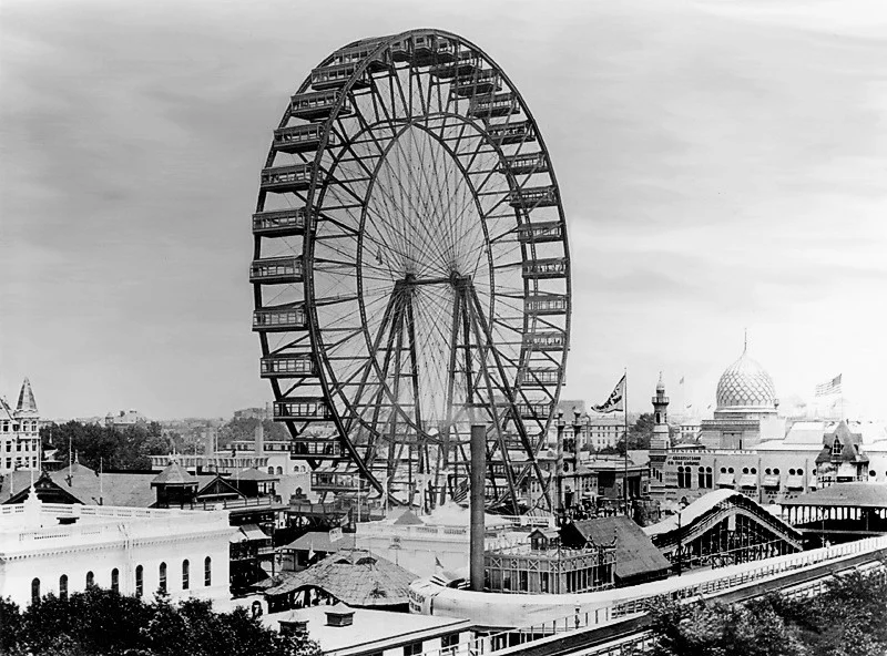 1893年のシカゴ万国博覧会に設置された初代観覧車