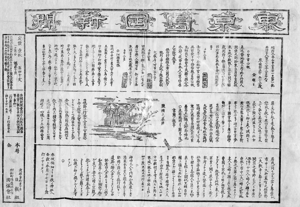 1872年3月29日付の東京日日新聞創刊号