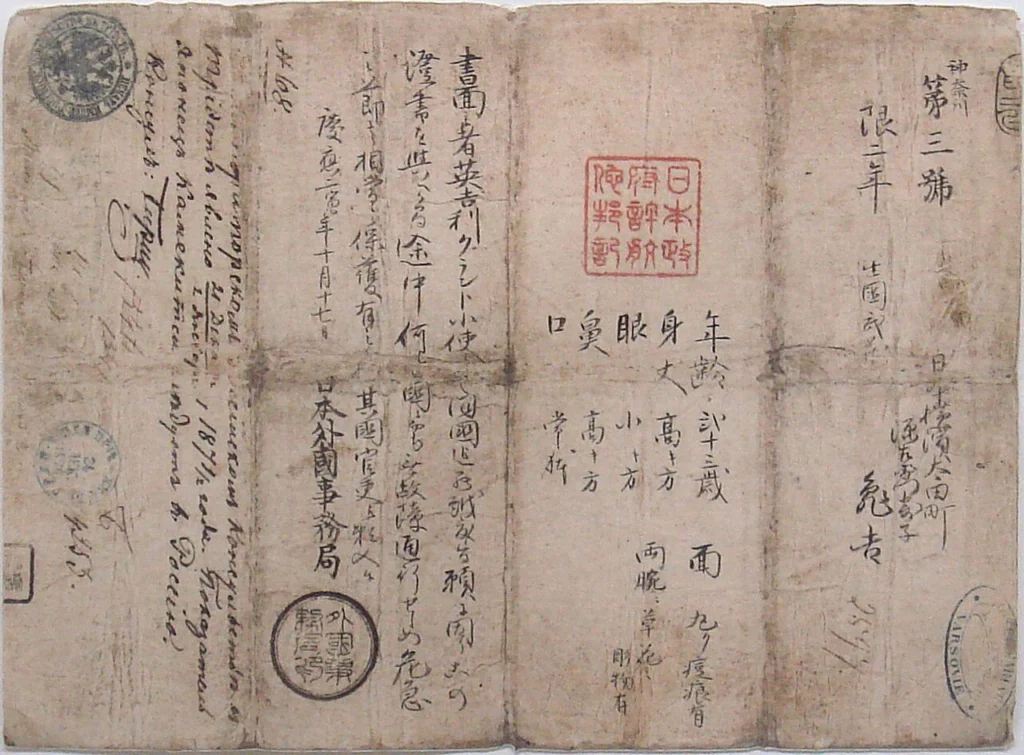 1866年に発行された日本最初期の旅券