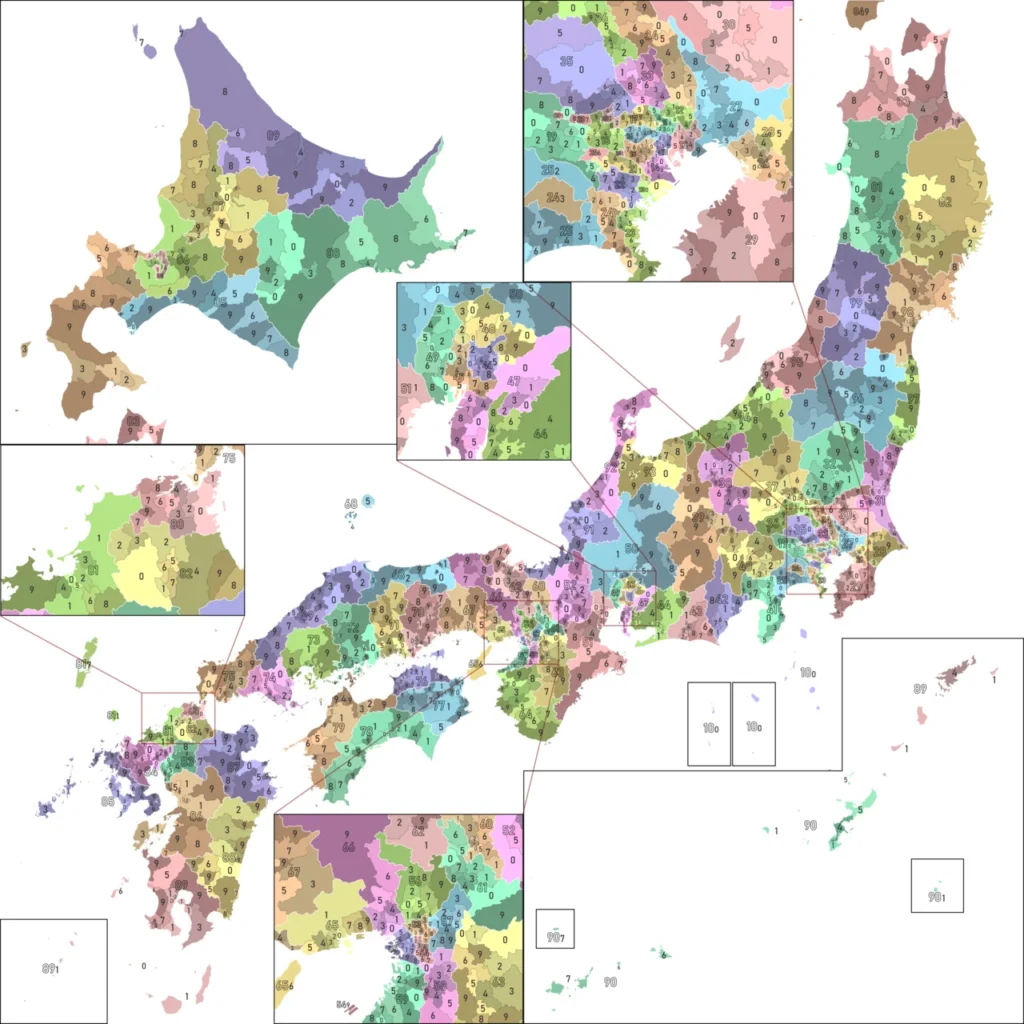 郵便番号の上3桁の地域区分図