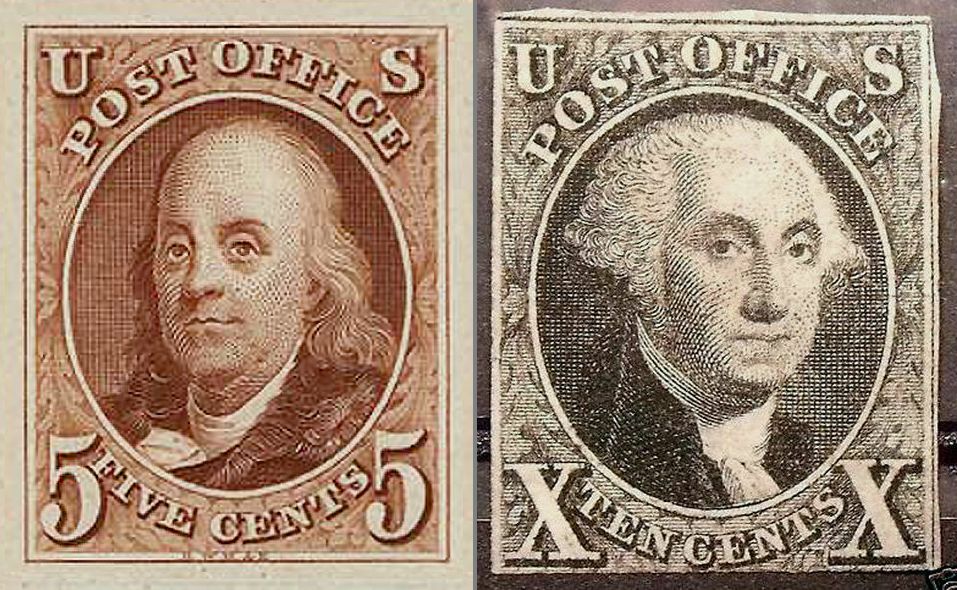 1847年に発行されたフランクリンとワシントンのアメリカ初の郵便切手