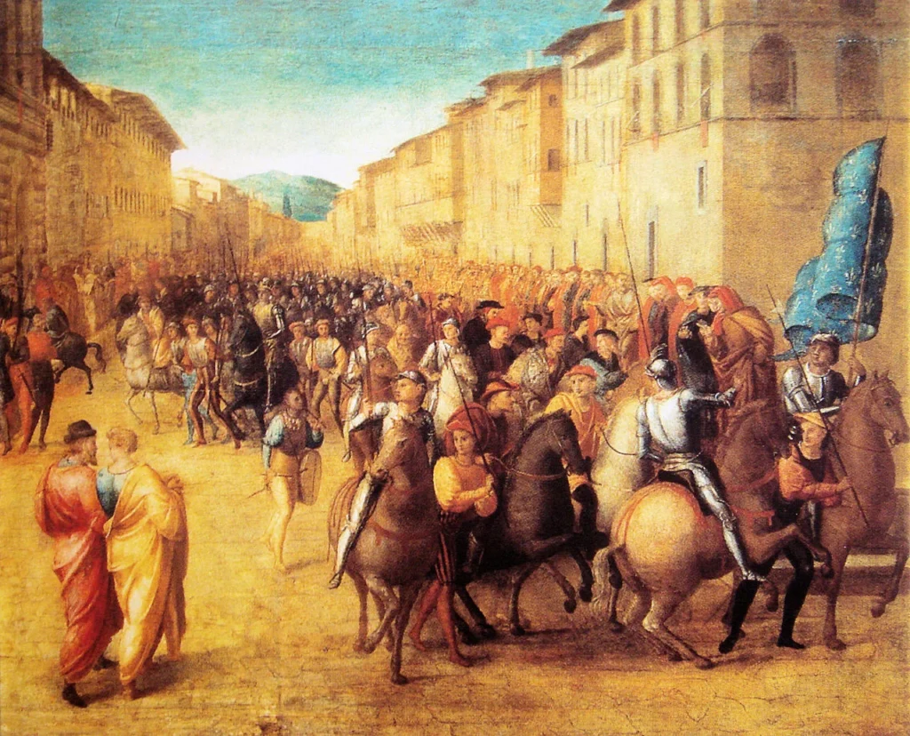 1494年にフランス王シャルル8世の軍勢がフィレンツェへ入城する場面を描いた絵画