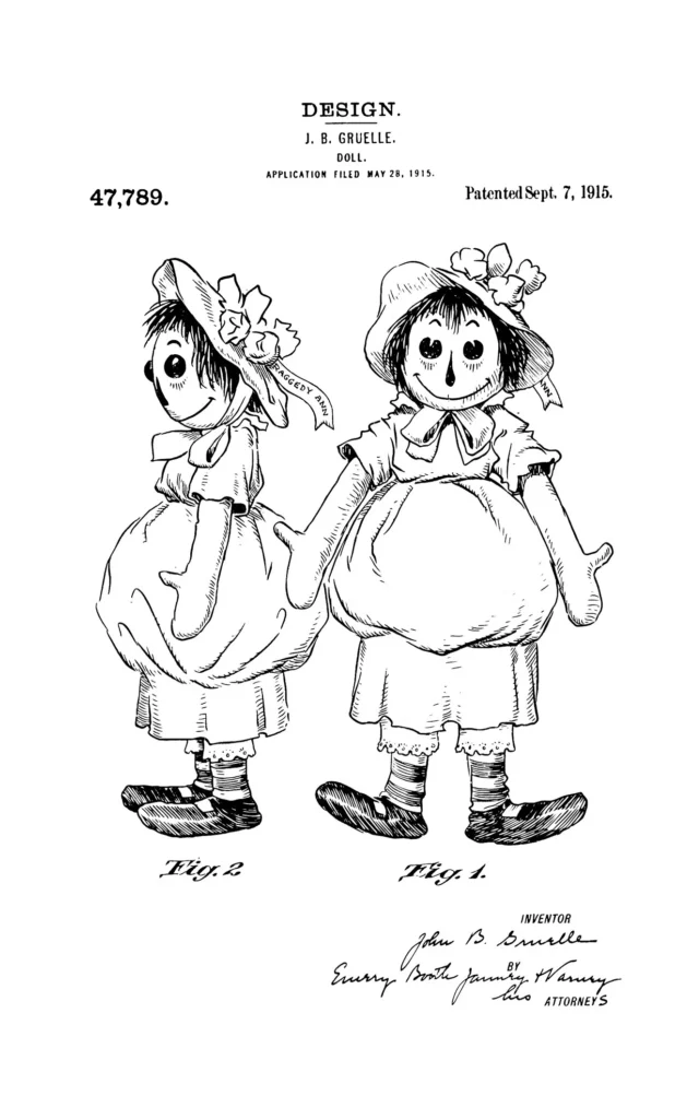 1915年に登録されたラガディ・アン人形の特許図面
