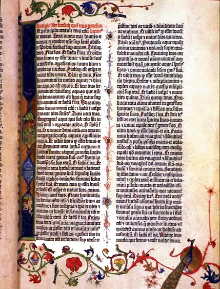装飾文字が施されたグーテンベルク聖書のページ