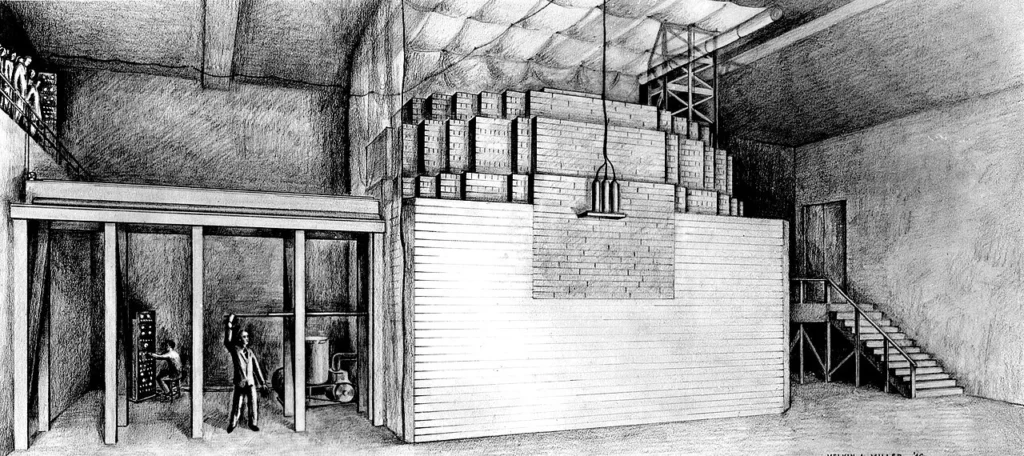 シカゴ大学に建設された原子炉シカゴ・パイル1号を描いたスケッチ