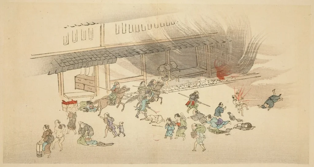 京都で起きた禁門の変の戦闘を描いた錦絵
