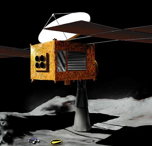 小惑星イトカワで試料を採取する探査機はやぶさの想像図