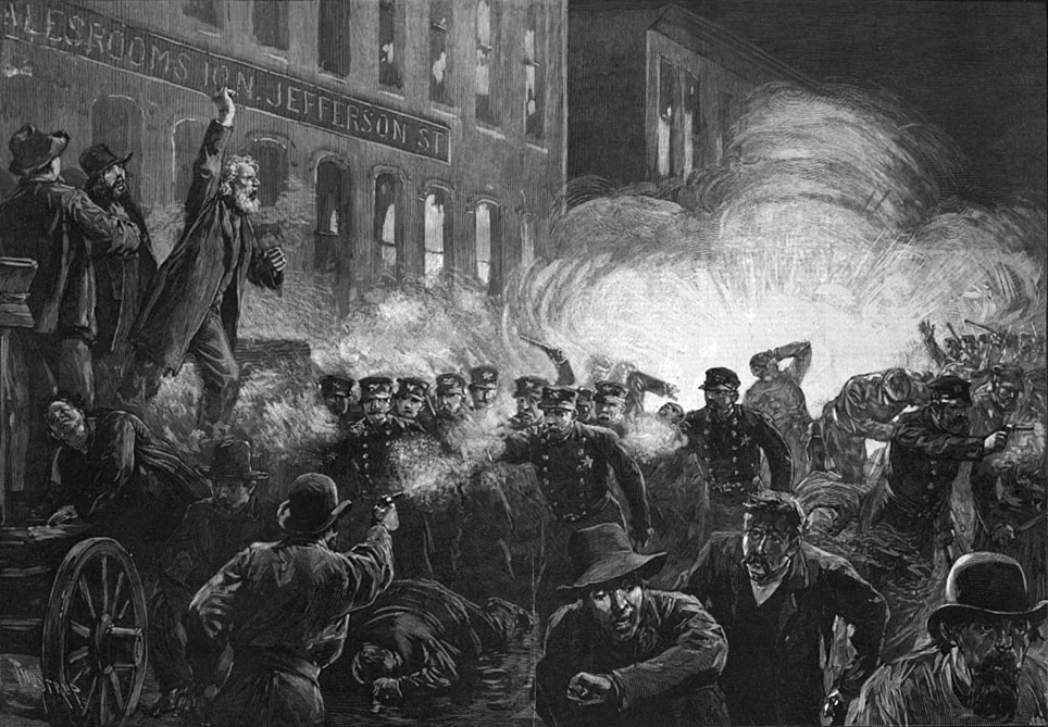 ヘイマーケット事件を描いた1886年の木版画