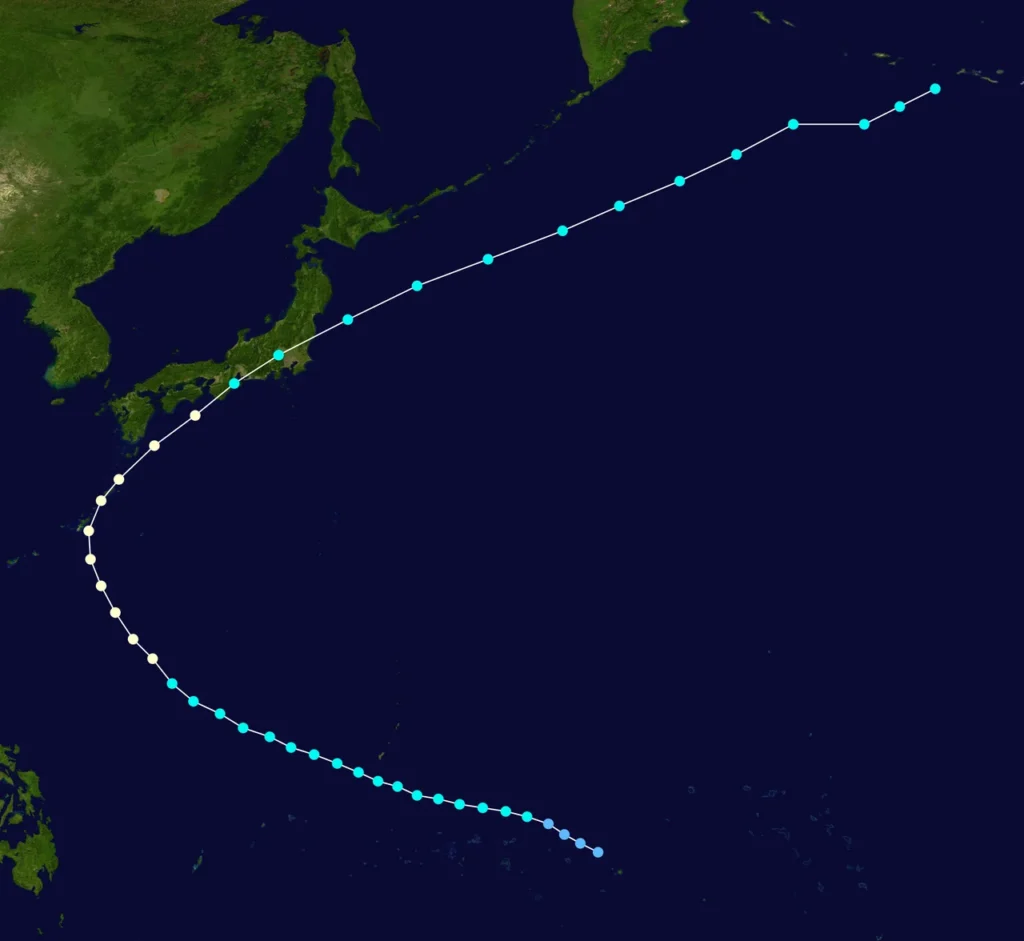 1945年の枕崎台風の進路図