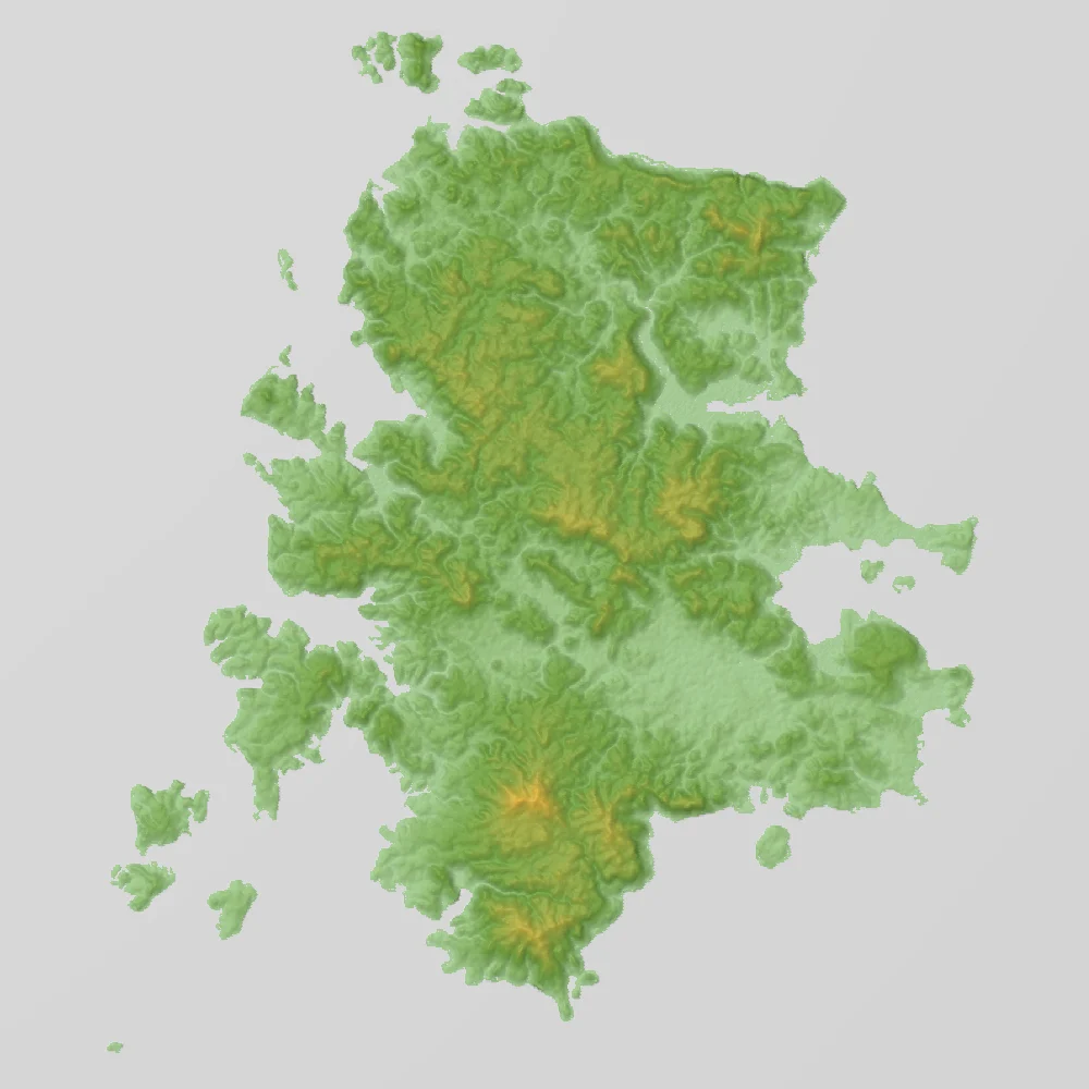 長崎県にある壱岐島の地形図