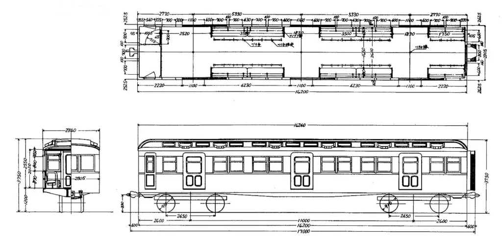 旧モハ30形から改造されたクハ16形100番台電車の形式図