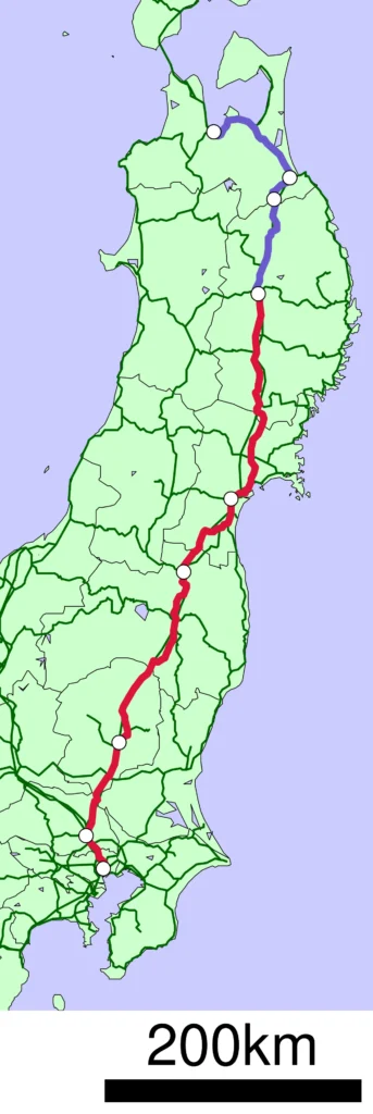 現在の東北本線を示す鉄道路線図