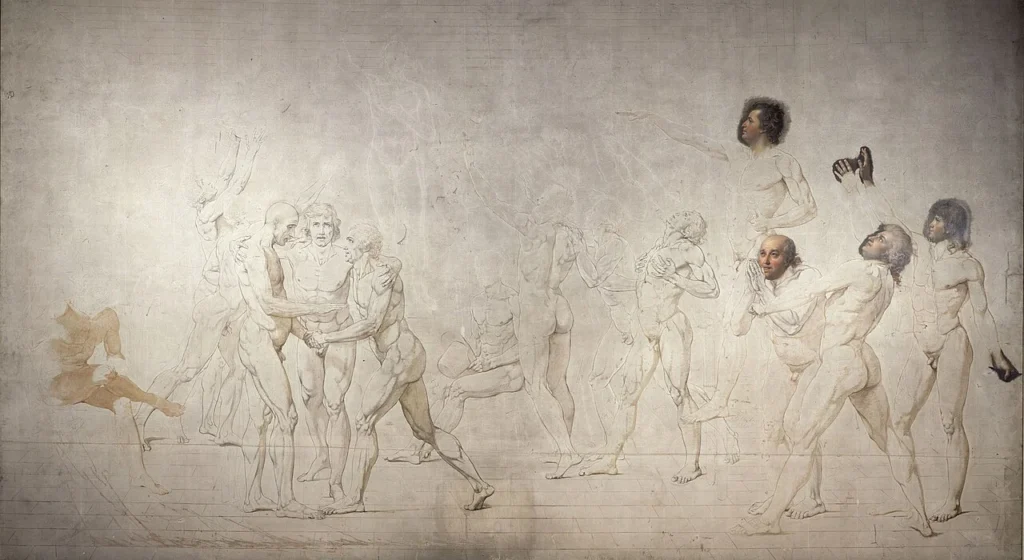 球戯場の誓いに集まったフランス第三身分の議員たちを描いた作品
