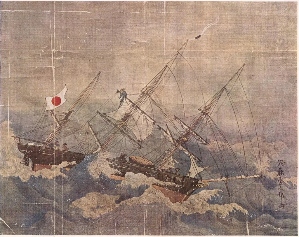 幕府海軍の軍艦・咸臨丸を描いた絵