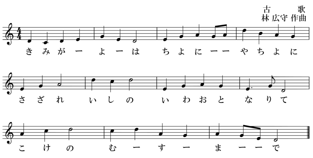 「君が代」の歌詞と楽譜