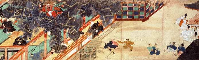 清涼殿への落雷と雷神を描いた北野天神縁起絵巻