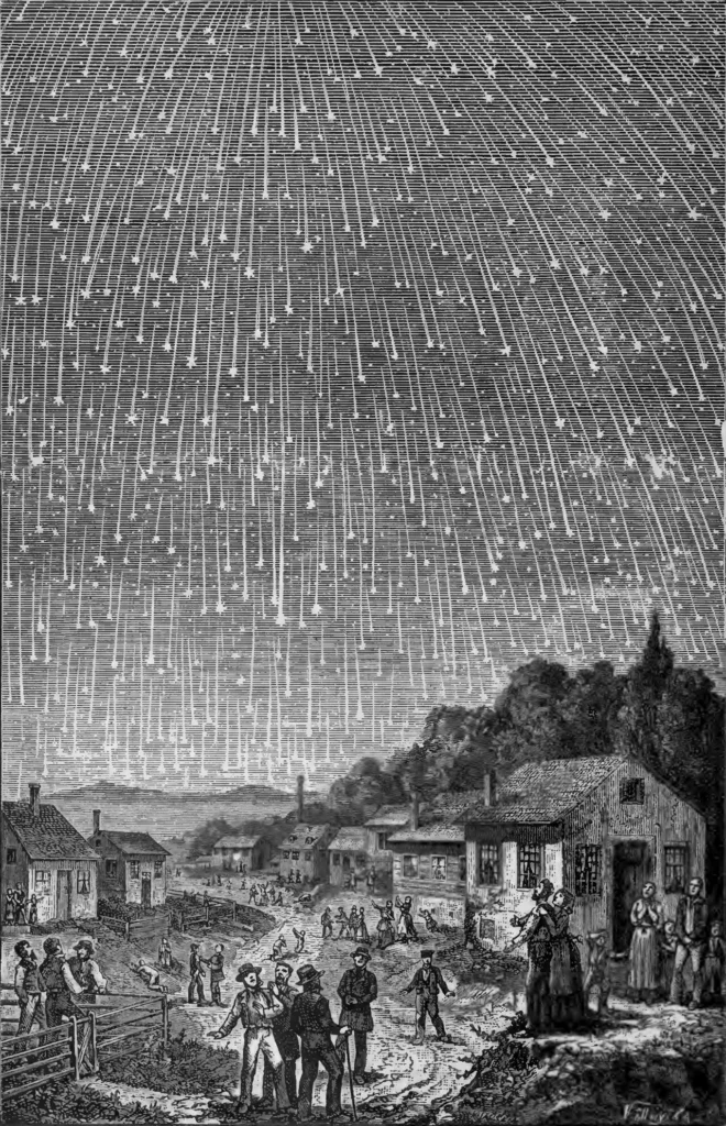 1833年のしし座流星群による大流星雨を描いた版画