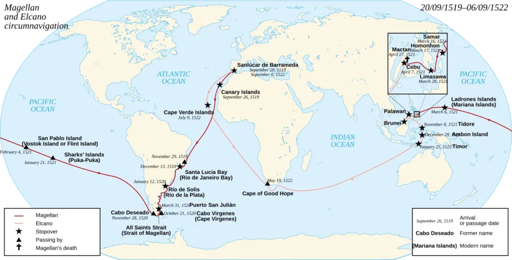 マゼランとエルカーノの世界一周航路図