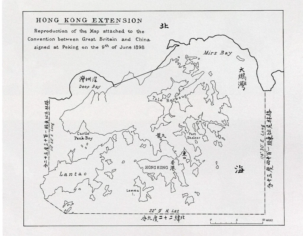 香港境界拡張専条に付属する新界の地図
