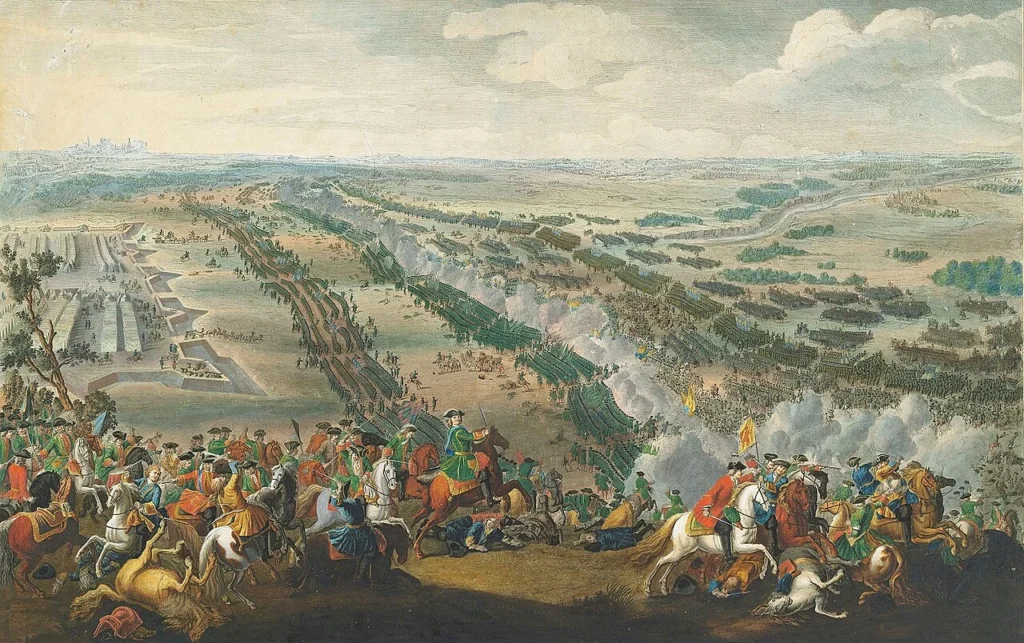 ロシア軍とスウェーデン軍が戦ったポルタヴァの戦いを描いた絵画