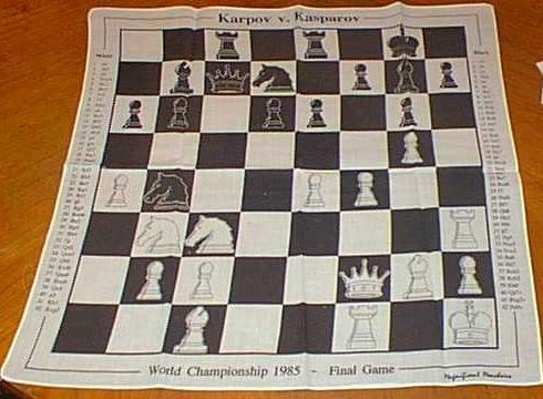 1985年のカルポフ対カスパロフ世界選手権に関するチェス作品の写真
