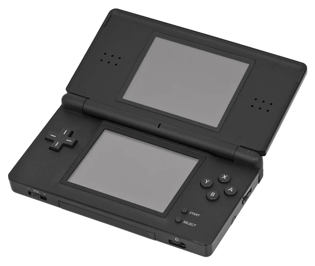 開いた状態の黒いニンテンドーDS Lite