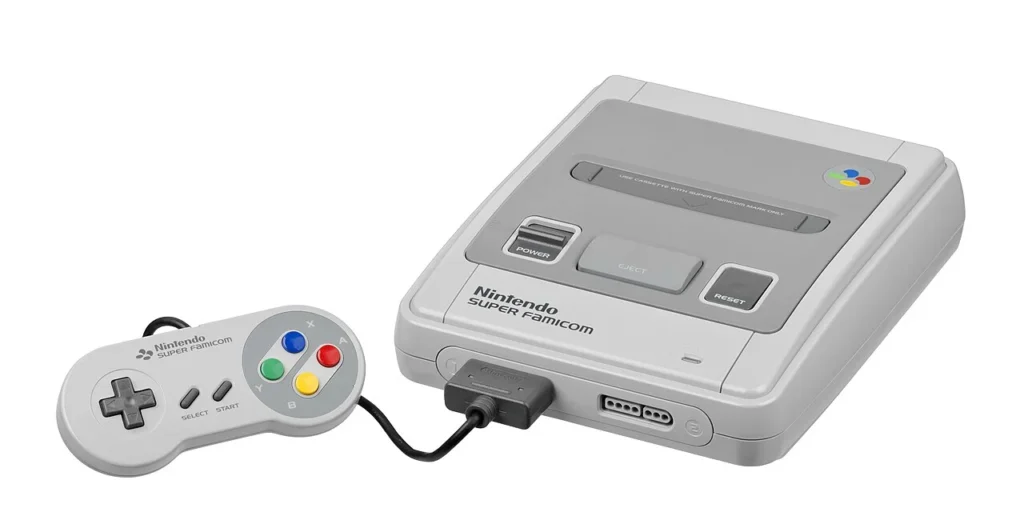 任天堂のスーパーファミコン本体とコントローラー