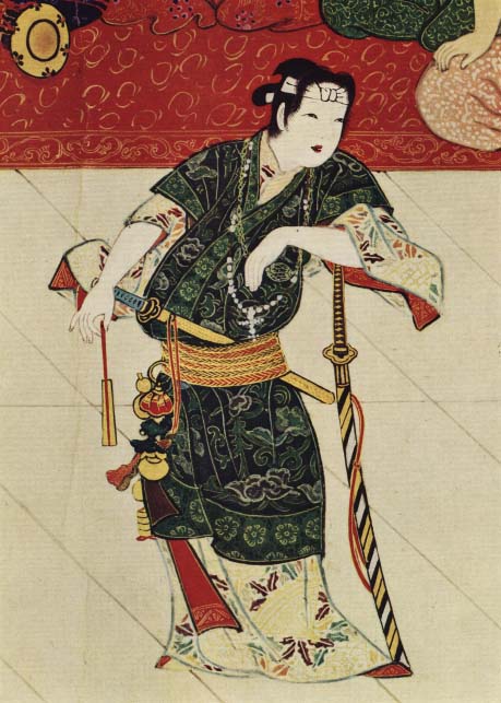 侍姿で演じる出雲阿国を描いた絵