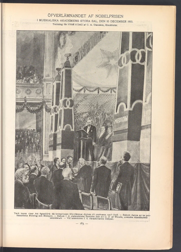 1901年に行われた第1回ノーベル賞授賞式の様子を描いた挿絵