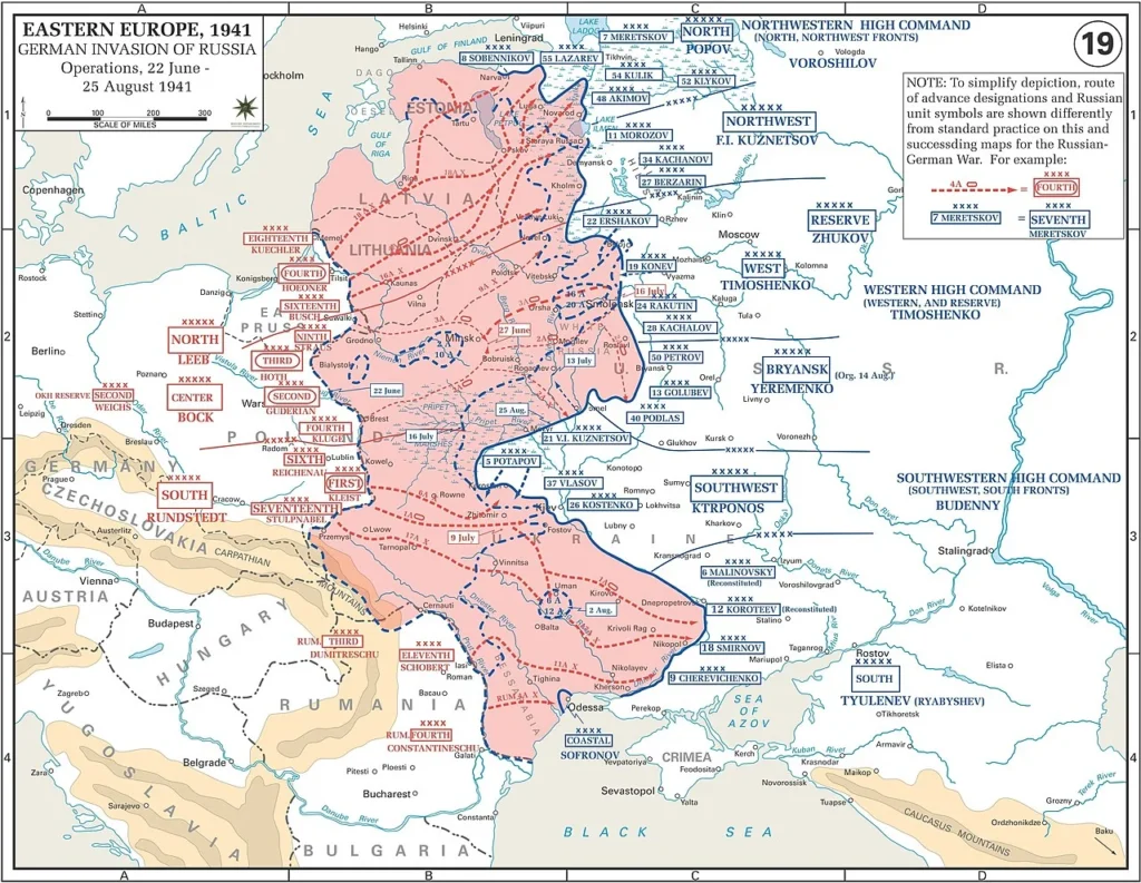 1941年6月から8月にかけてのバルバロッサ作戦の進撃図