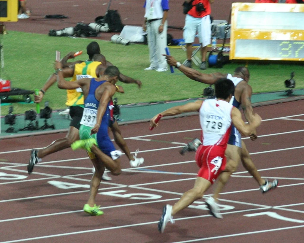 2007年世界陸上大阪大会の男子4×100メートルリレー決勝の写真