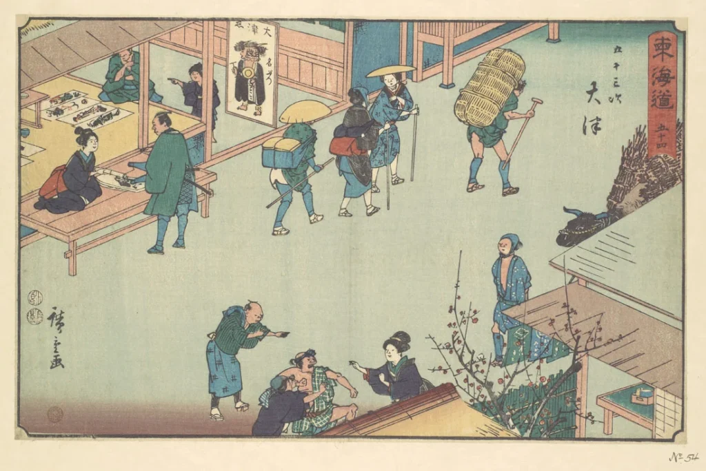琵琶湖沿岸の大津宿を描いた浮世絵