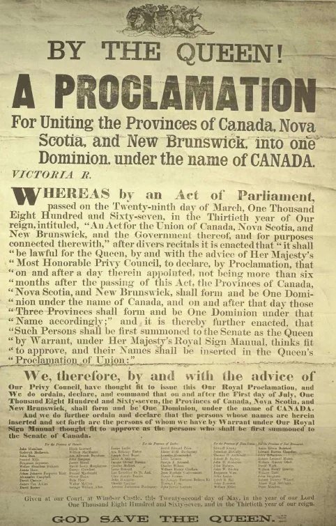1867年のカナダ連邦成立を告げる布告