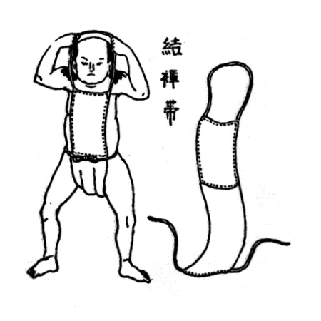 ふんどしを締める侍を描いた江戸時代の木版画
