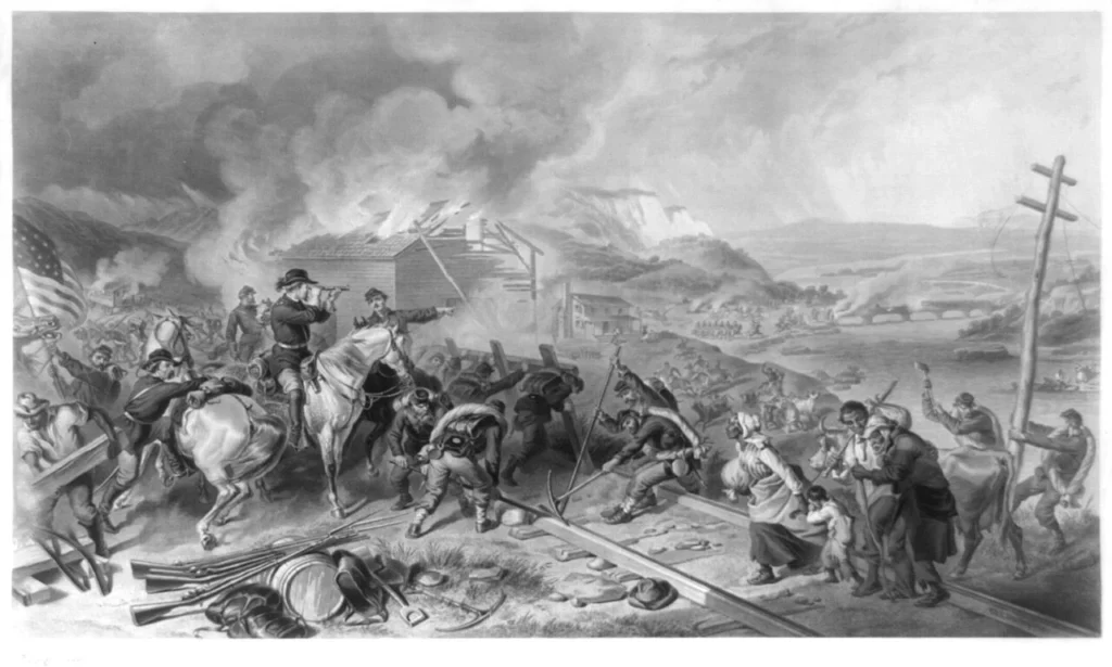 南北戦争におけるシャーマン将軍の海への進軍を描いた版画