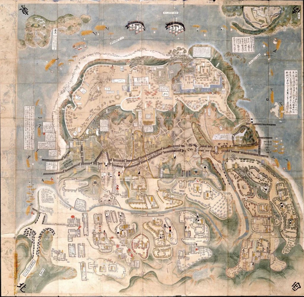 原城を中心に島原・天草の乱を描いた江戸時代の絵図