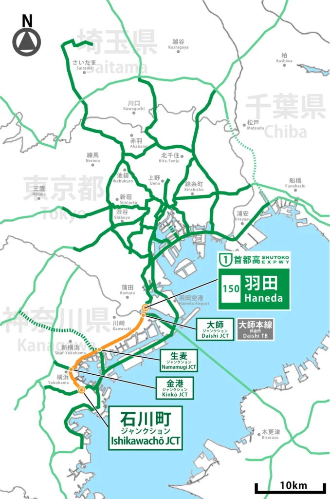 首都高速道路横羽線の経路図