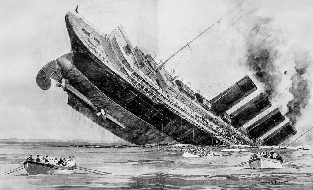 ルシタニア号の沈没を描いた1915年の挿絵