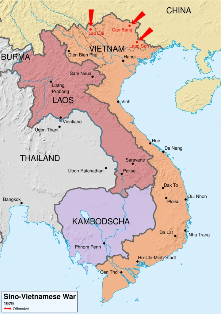 1979年の中越戦争における軍事行動を示した地図