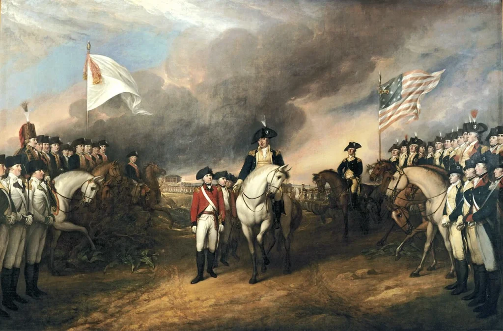 ヨークタウンで行われたイギリス軍の降伏を描いた絵画
