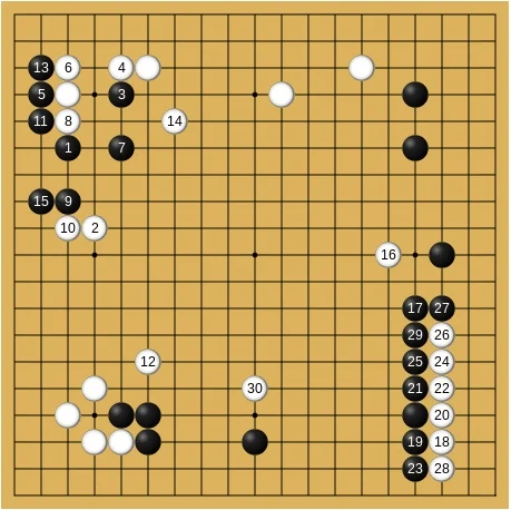 第1期NHK杯囲碁トーナメント決勝の棋譜を示す図