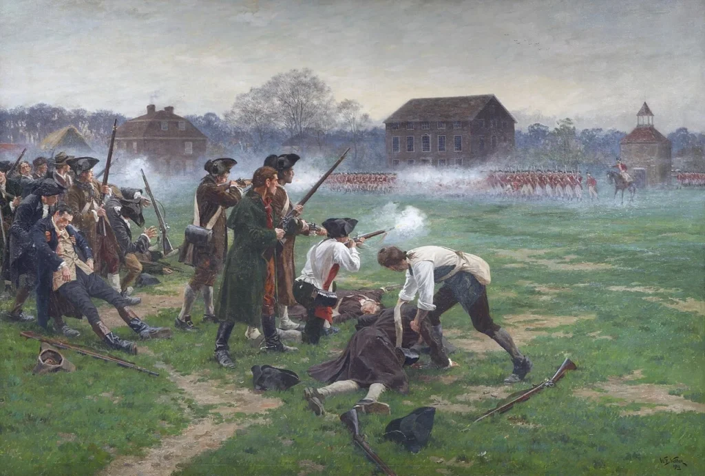 アメリカ独立戦争のレキシントンの戦いを描いた絵画