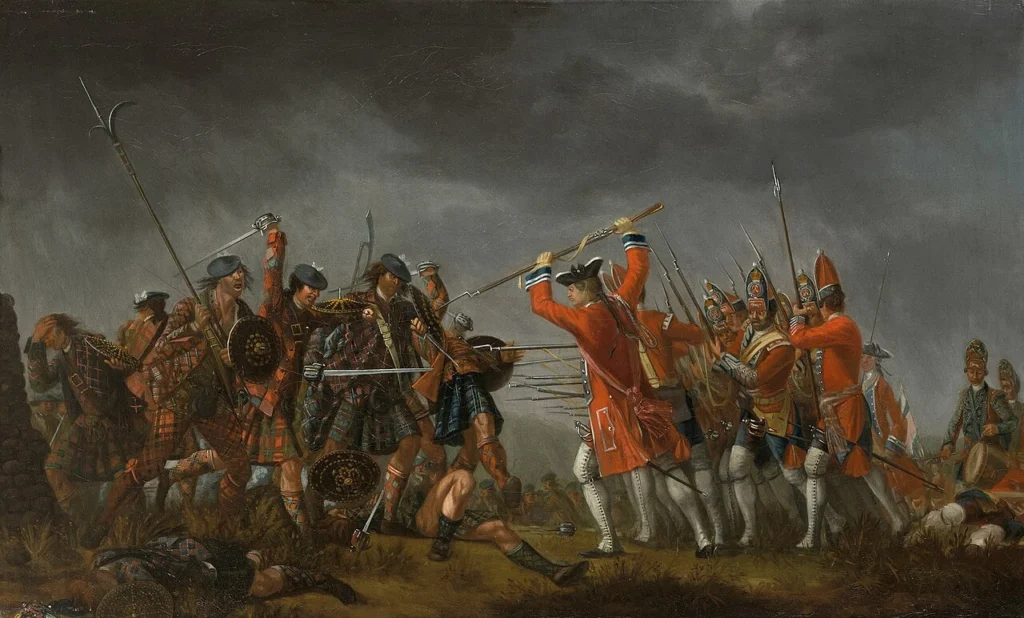 ジャコバイト軍とイギリス軍が激突するカロデンの戦いを描いた絵画