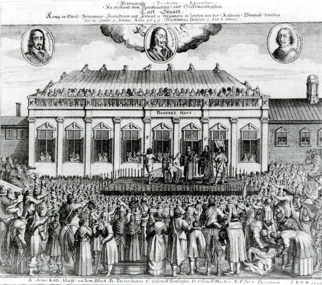 処刑台に立つイングランド国王チャールズ1世を描いた版画