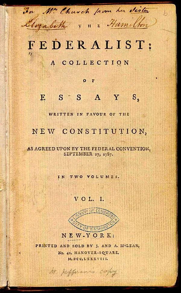 1788年に刊行されたザ・フェデラリスト初版第1巻の扉